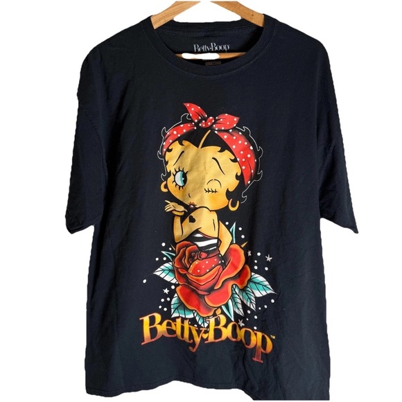 Betty Boop Pinup Rose Tattoo Black T-Shirt Unisex Adult Size 1X Betty Boop Retro - Picture 3 of 6